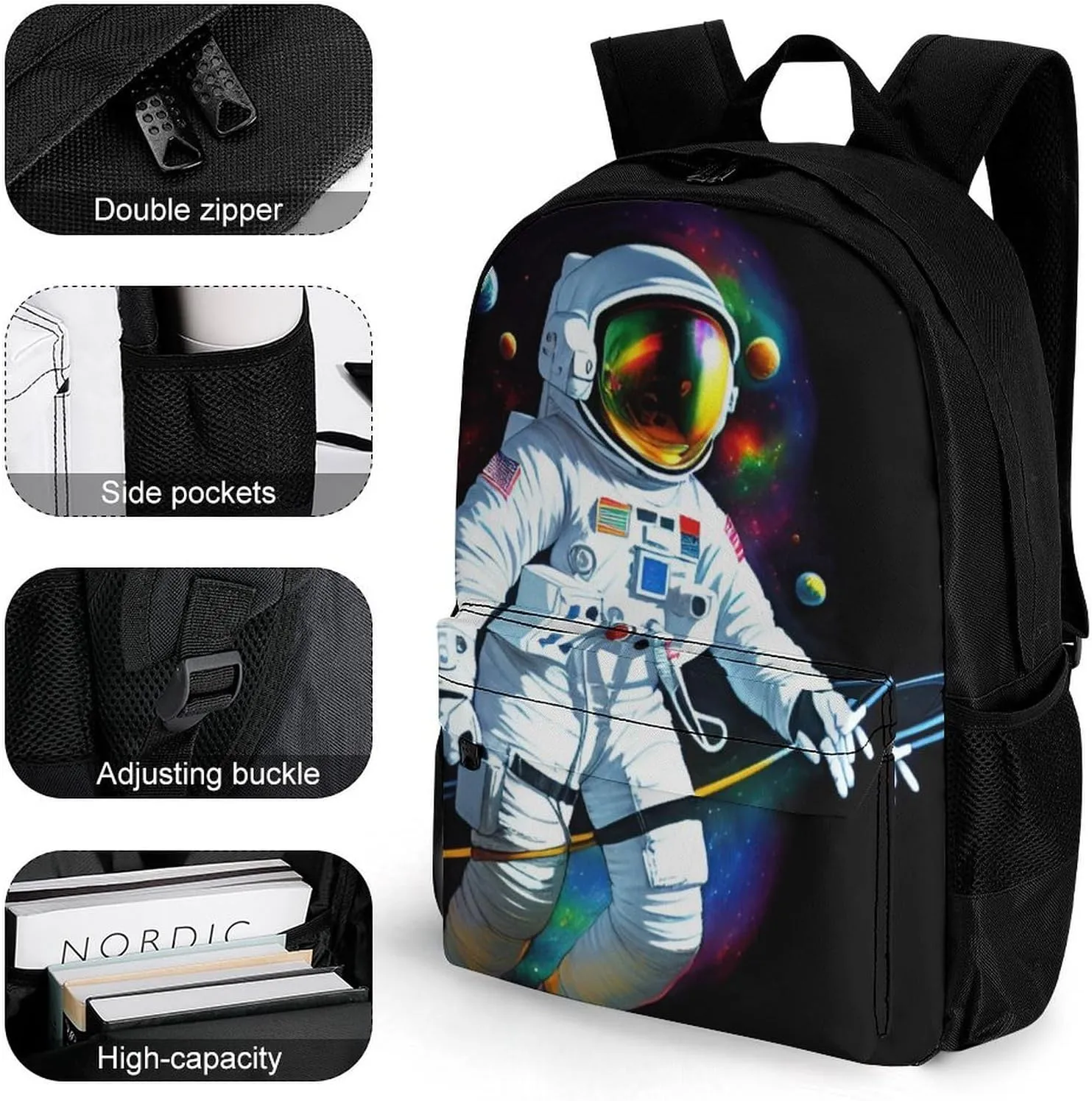 Adults Lightweight Trippy Space Chilling Astronaut Psychedelic Art Rucksacks Large Capacity Bookbag With Adjustable Shoulder Straps for Trekking Outdoors Bicycle