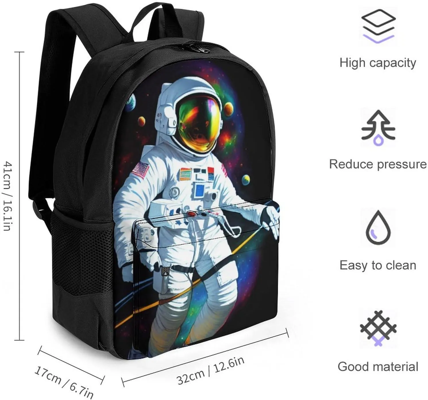 Adults Lightweight Trippy Space Chilling Astronaut Psychedelic Art Rucksacks Large Capacity Bookbag With Adjustable Shoulder Straps for Trekking Outdoors Bicycle