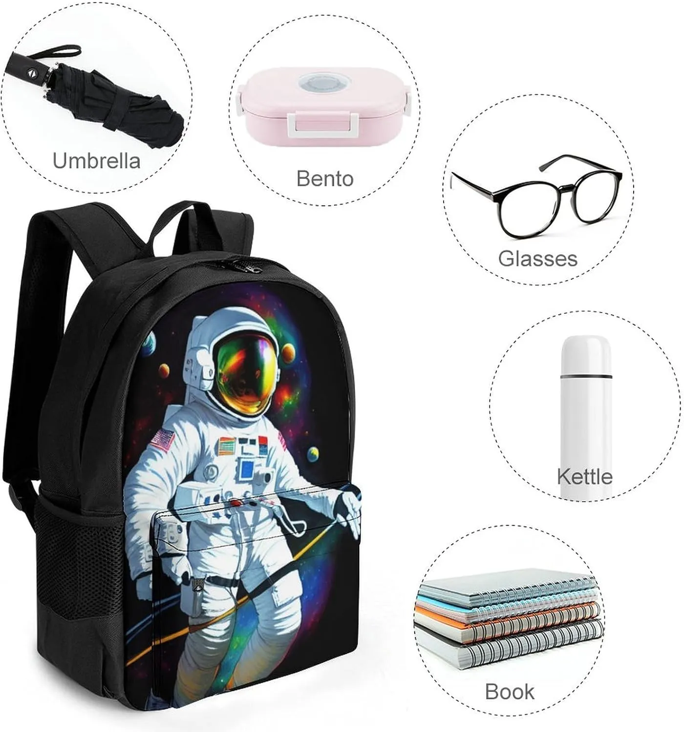 Adults Lightweight Trippy Space Chilling Astronaut Psychedelic Art Rucksacks Large Capacity Bookbag With Adjustable Shoulder Straps for Trekking Outdoors Bicycle
