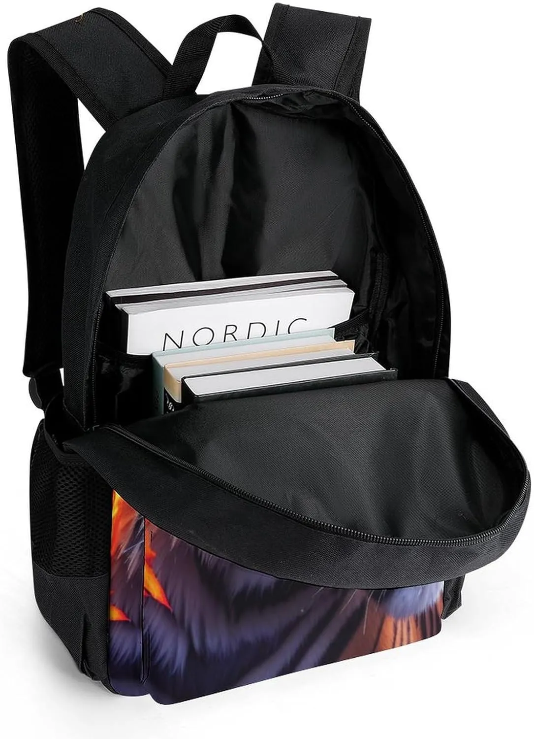 Adults Lightweight Wild And Angry Tiger Fire Flame Brave Mammal King Roar Art Rucksacks Large Capacity Bookbag With Adjustable Shoulder Straps for Trekking Outdoors Bicycle