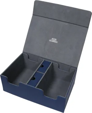 AEGIS GUARDIAN Commander Deck Box Hold 600  Sleeved Cards, Card Deck Box with 2 Dice Tray Fit for TCG MTG CCG, Holds up to 4 Card Storage Boxes, PU Leather Strong Magnet, Blue and Grey