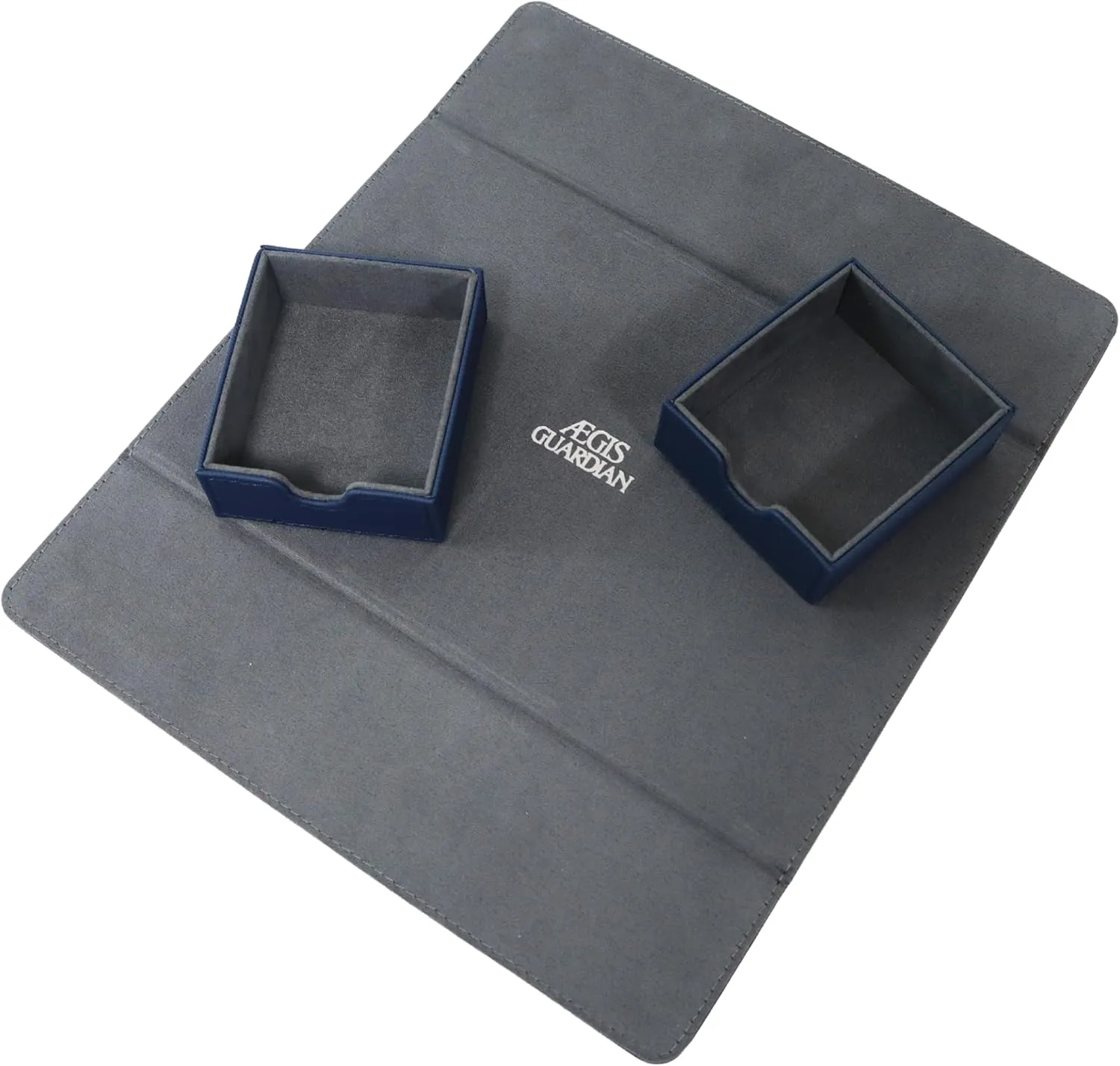 AEGIS GUARDIAN Commander Deck Box Hold 600  Sleeved Cards, Card Deck Box with 2 Dice Tray Fit for TCG MTG CCG, Holds up to 4 Card Storage Boxes, PU Leather Strong Magnet, Blue and Grey