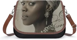African American Black And Silver Woman Women's Crossbody Bags PU Leather Shoulder Bag Handbag Purse Messenger Bag with Shoulder Strap
