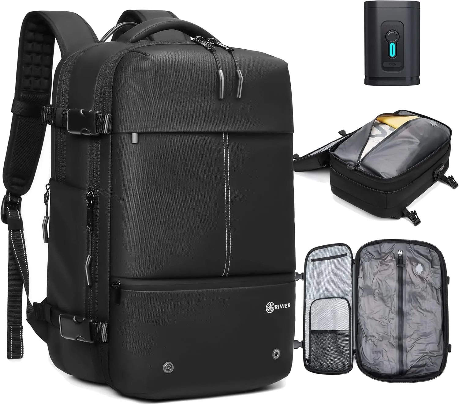 Airback Laptop Travel Backpack Expandable With Vacuum Compression And Pump, Personal Item Carry On Bag with Anti Theft Lock, Water Resistant, Flight Approved 17 Inch Laptop, Men Women, Vacpack