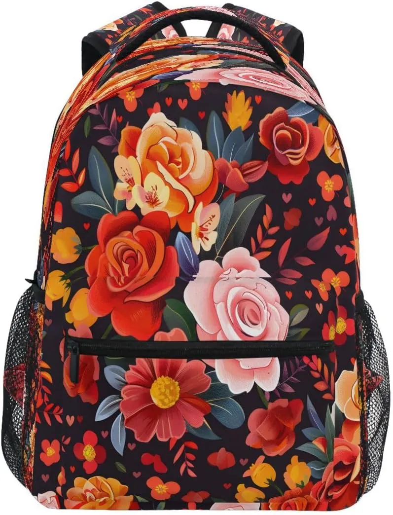 ALAZA Beautiful Flower Floral Print Backpack Daypack School Bag Travel Shoulder Bag for Students Boys Girls