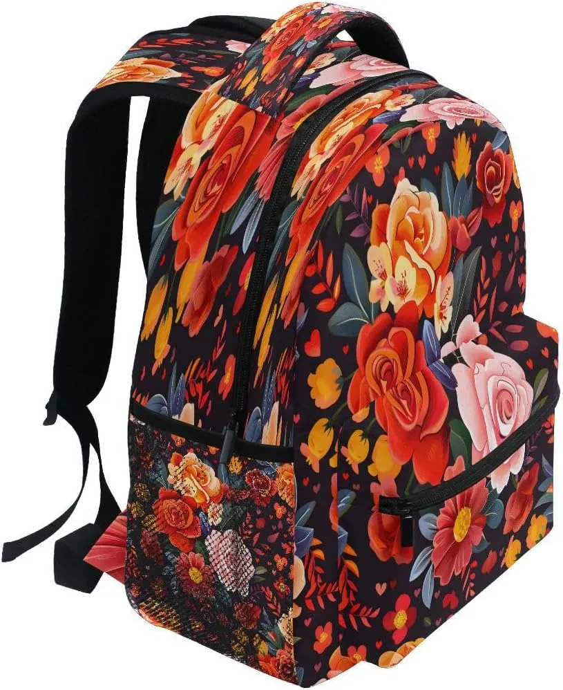 ALAZA Beautiful Flower Floral Print Backpack Daypack School Bag Travel Shoulder Bag for Students Boys Girls