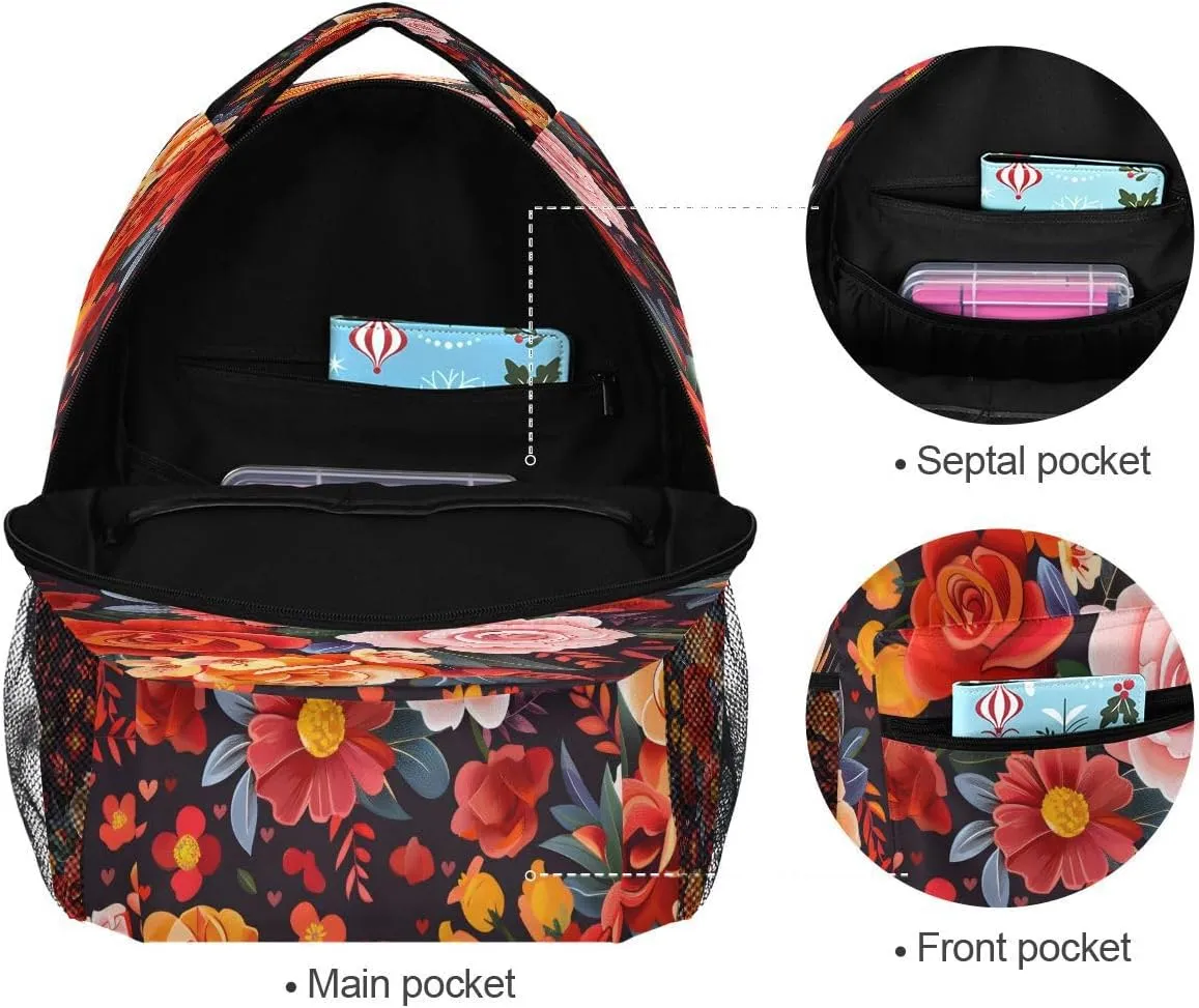 ALAZA Beautiful Flower Floral Print Backpack Daypack School Bag Travel Shoulder Bag for Students Boys Girls