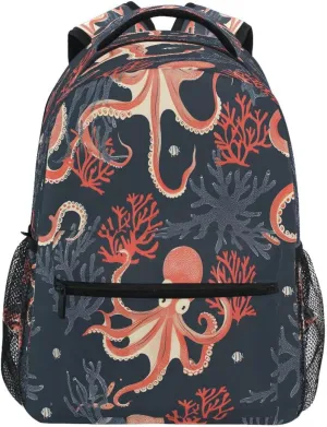 ALAZA Octopus Coral Reef Backpack Daypack School Bag Travel Shoulder Bag for Students Boys Girls