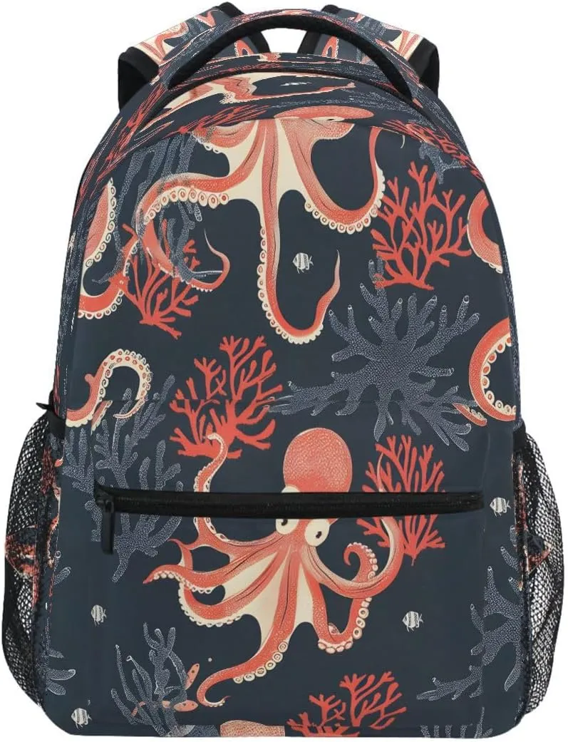 ALAZA Octopus Coral Reef Backpack Daypack School Bag Travel Shoulder Bag for Students Boys Girls