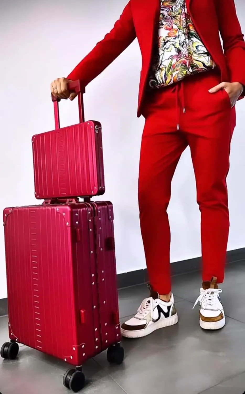 Aleon 20" All Aluminum Business Briefcase - Vertical Open Carry-On, TSA Approved Suitcase, Four 360° spinner wheels, Laptop Compartment, Hard Side Cabin Bag for Travel & Business (Ruby)