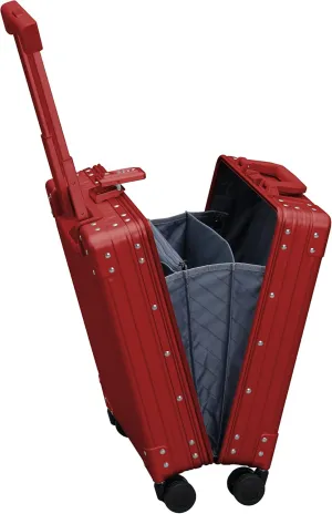 Aleon 20" All Aluminum Business Briefcase - Vertical Open Carry-On, TSA Approved Suitcase, Four 360° spinner wheels, Laptop Compartment, Hard Side Cabin Bag for Travel & Business (Ruby)