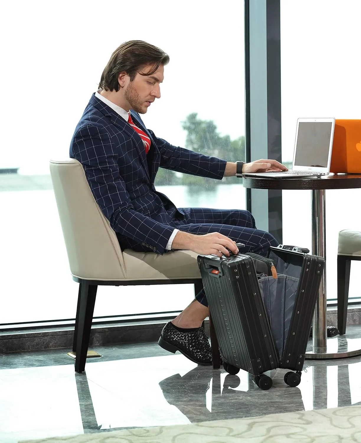 Aleon 20" All Aluminum Business Briefcase - Vertical Open Carry-On, TSA Approved Suitcase, Four 360° spinner wheels, Laptop Compartment, Hard Side Cabin Bag for Travel & Business (Ruby)