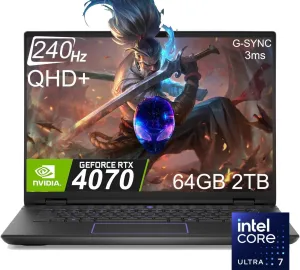 Alienware M16 R2 AI Gaming Laptop (16" 240Hz QHD  2K Display, Intel Core Ultra 7 155H, 64GB RAM, 2TB SSD, NVIDIA GeForce RTX 4070 8GB) RGB Backlit Keyboard, FHD IR Camera, WiFi 7, Win 11 Home