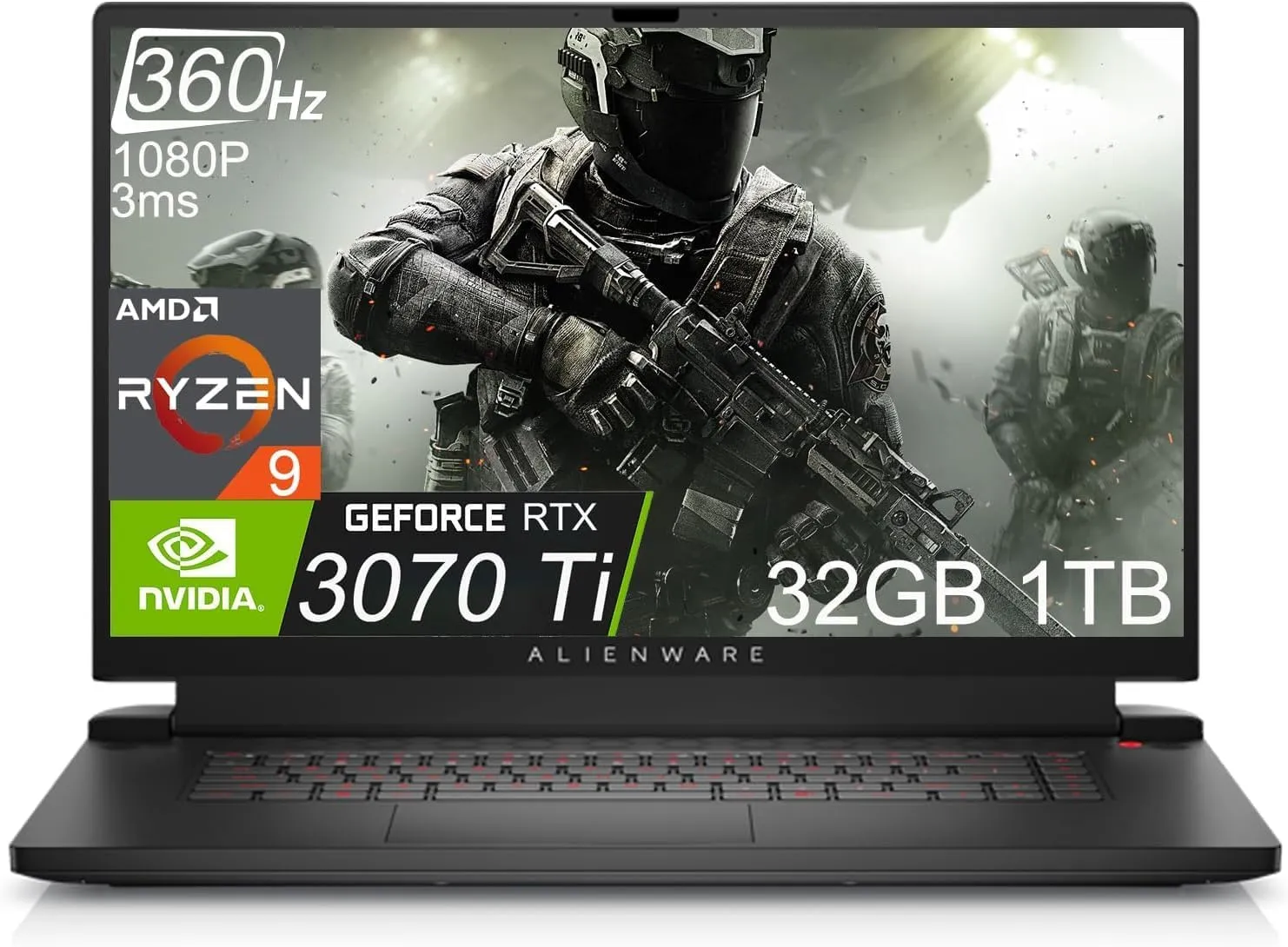 Alienware m17 R5 Gaming Laptop (17.3" 360Hz FHD 3ms, AMD Ryzen 9 6900HX (beat i9-11900H), 32GB DDR5 RAM, 1TB PCIe SSD, NVIDIA GeForce RTX 3070 Ti 8GB) RGB Backlit, USB 4.0 Type-C, Win 11 Home -Dark