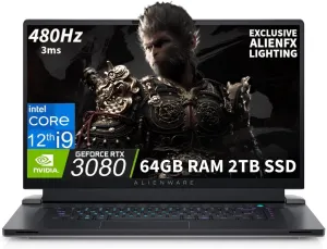 Alienware X17 R2 Gaming Laptop (17.3" 480Hz FHD, Intel 20-Core i9-12900H, 64GB DDR5 RAM, 2TB PCIe SSD, NVIDIA GeForce RTX 3080 16GB) Per-key RGB Backlit, Thunderbolt, Win 11 Home, Lunar Light