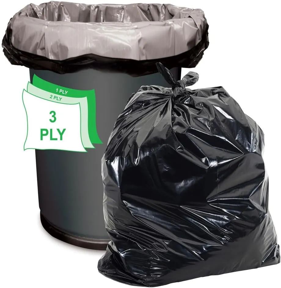 Aluf Plastics 26 Gallon For Slim Jim 1.25 MIL (eq) Black Heavy Duty Trash Bags - 29 inch X 44 inch - 1 Count (Pack of 200) - For Construction, Industrial, Outdoor, & Commercial