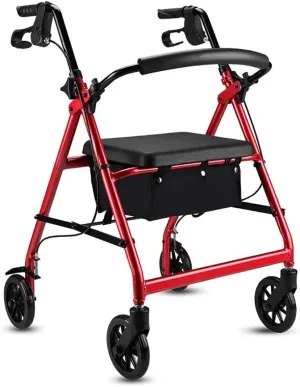 Aluminum Foldable Walking Mobility Aid,Rollator,Shopping Trolley with Seat and Handbrake,for Elderly Adult Walking e (Blue) Decoration (Red)