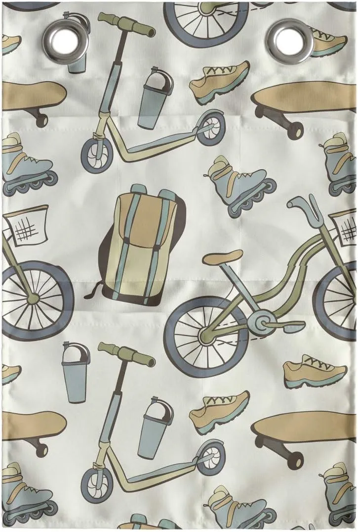 Ambesonne Hipster Hanging Pocket Organizer, Wheeled Sports Equipment Skateboard Bike Urban Quirky Sports Youth Illustration, Printed Polyester Storage Bag with Pockets, 14" x 20", Tan Slate Blue