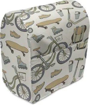 Ambesonne Hipster Stand Mixer Cover, Wheeled Sports Equipment Skateboard Bike Urban Quirky Sports Youth Illustration, Kitchen Appliance Organizer Bag Cover with a Pocket, 6-8 Quarts, Tan Slate Blue