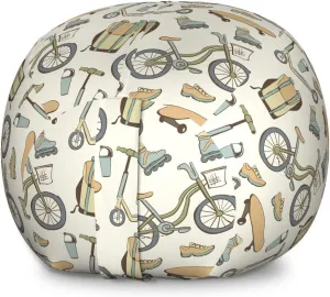 Ambesonne Hipster Storage Toy Bag Chair, Wheeled Sports Equipment Skateboard Bike Urban Quirky Sports Youth Illustration, Stuffed Animal Organizer Washable Bag, Large Size, Tan Slate Blue