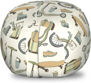 Ambesonne Hipster Storage Toy Bag Chair, Wheeled Sports Equipment Skateboard Bike Urban Quirky Sports Youth Illustration, Stuffed Animal Organizer Washable Bag, Small Size, Tan Slate Blue