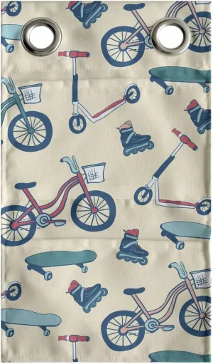 Ambesonne Sport Hanging Pocket Organizer, Bicycles Skates Boards Wheeled Physical Activity Equipment Lifestyle Pattern, Printed Polyester Storage Bag with Pockets, 9" x 16", Blue Coral Beige
