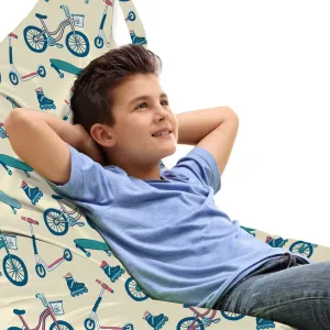 Ambesonne Sport Lounger Chair Bag, Bicycles Skates Boards Wheeled Physical Activity Equipment Lifestyle Pattern, High Capacity Storage with Handle Container, Lounger Size, Blue Coral Beige