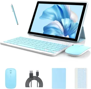 Android 14 Tablet, 10 inch 2 in 1 Tablets with Keyboard/ Case/ Mouse/ stylus, 8GB RAM 64GB ROM 1TB Expand Tablet, 1280*800 IPS Touch Screen Tablet Computer, 2.4G/5G WiFi 6 BT 5.0, Long Battery Life