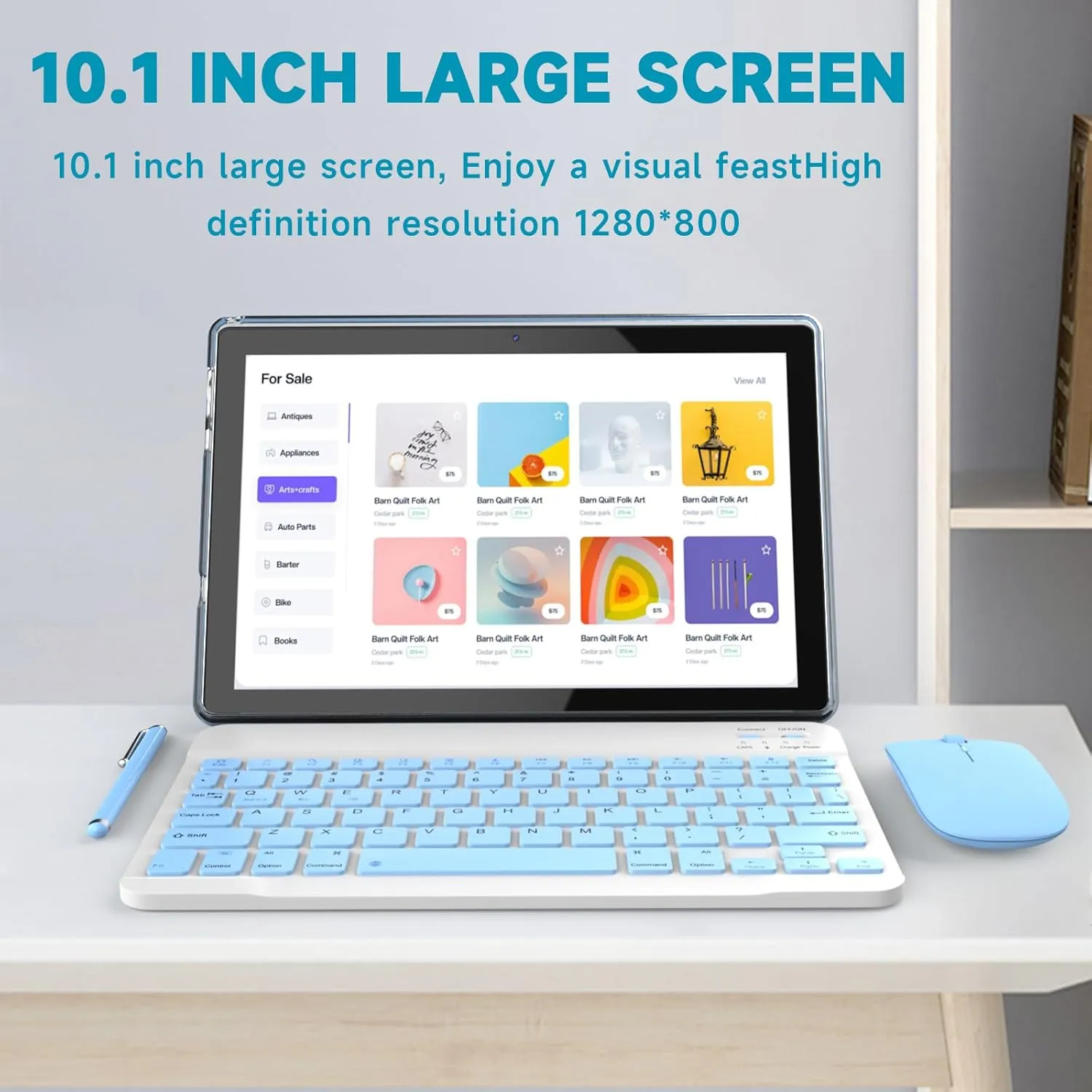 Android 14 Tablet, 10 inch 2 in 1 Tablets with Keyboard/ Case/ Mouse/ stylus, 8GB RAM 64GB ROM 1TB Expand Tablet, 1280*800 IPS Touch Screen Tablet Computer, 2.4G/5G WiFi 6 BT 5.0, Long Battery Life