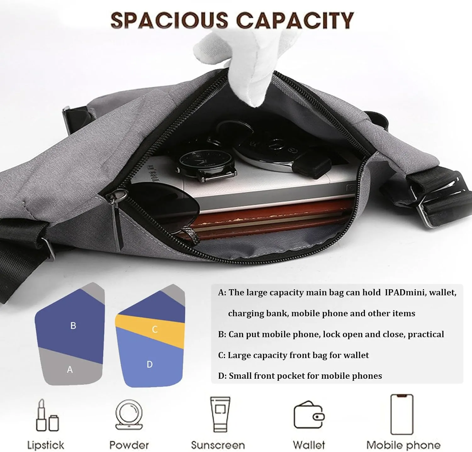Anti Theft Travel Bag, Travel Purses Anti Theft Safe Slim Sling CrossBody Bag, Personal Flex Bag for Men&Women