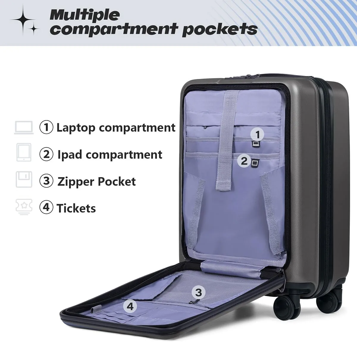AnyZip Luggage Set 2 Piece Suitcase Set Carry On with Pocket Compartment ABS PC Spinner Wheels TSA Lock