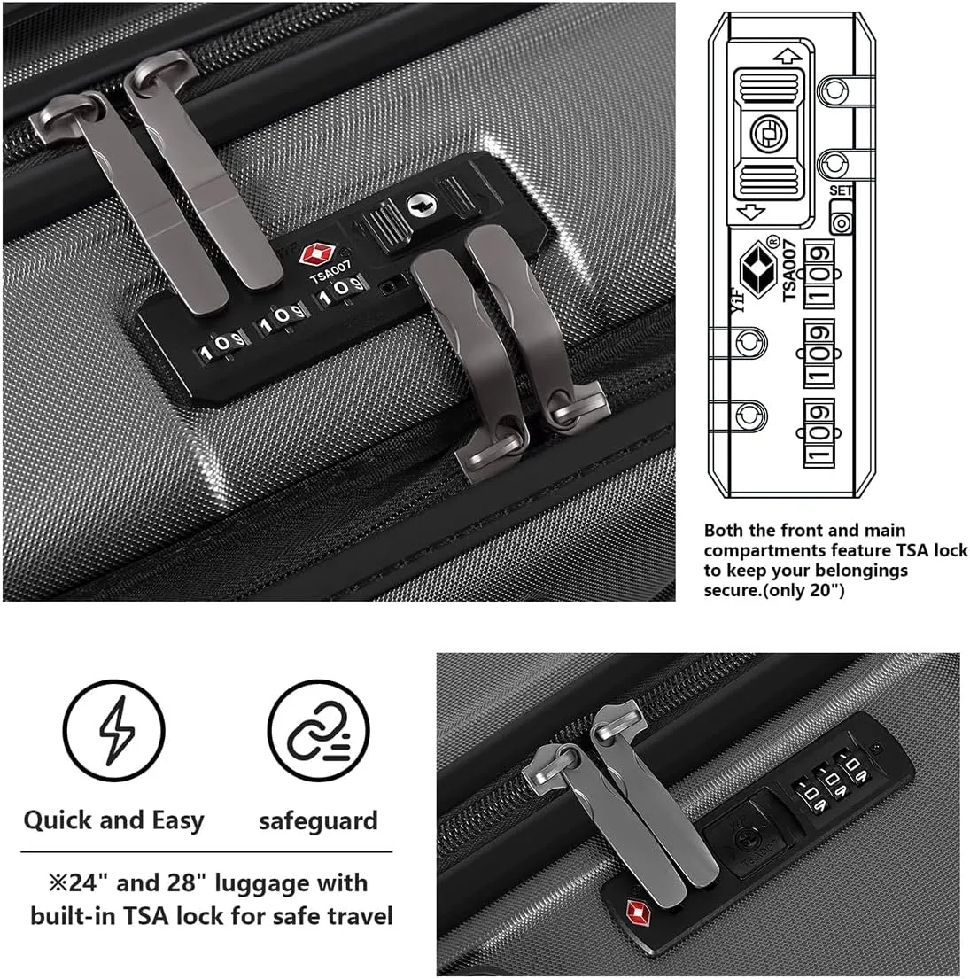 AnyZip Luggage Set 2 Piece Suitcase Set Carry On with Pocket Compartment ABS PC Spinner Wheels TSA Lock
