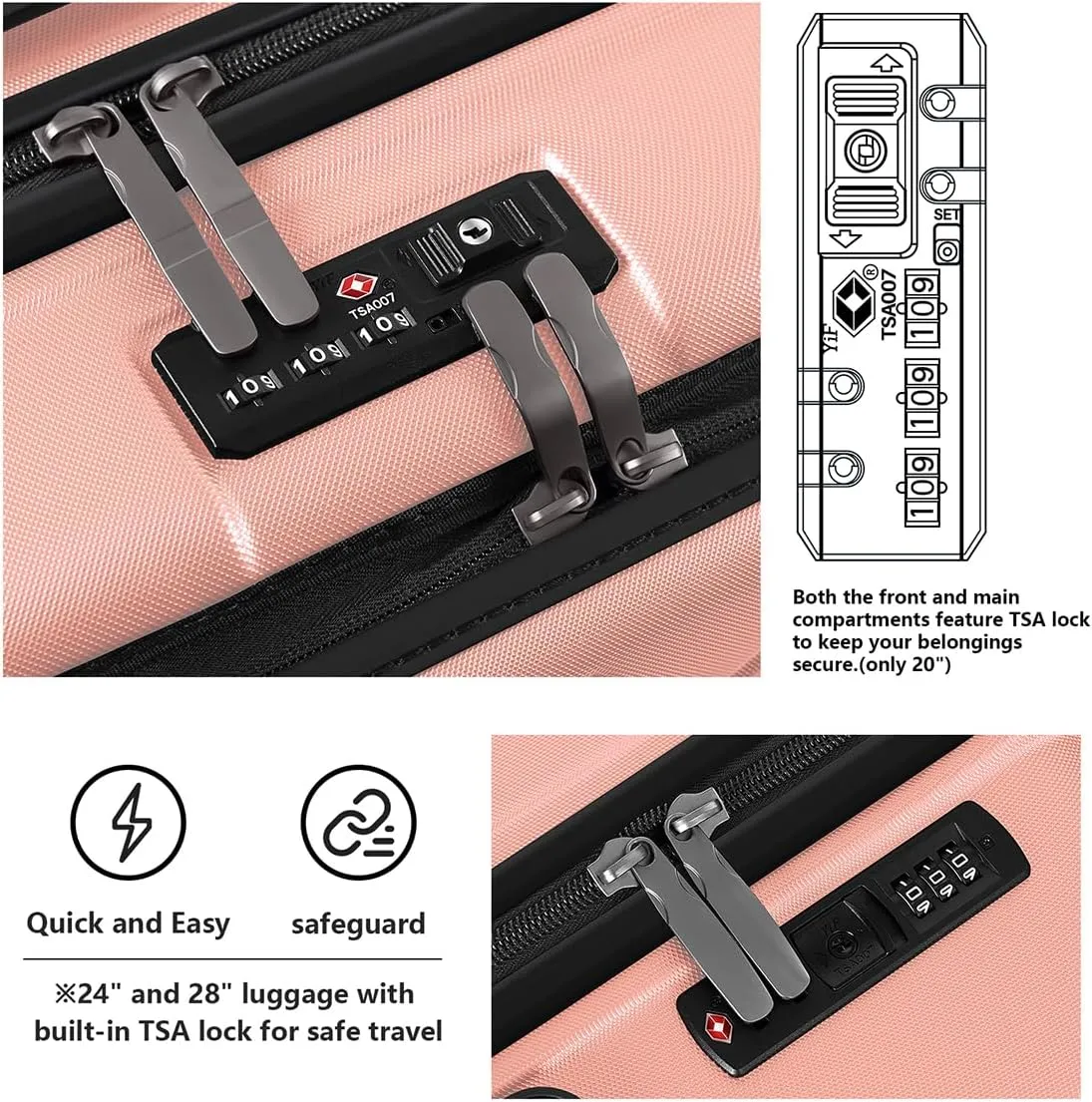 AnyZip Luggage Set Carry On Luggage Expandable (only 28") Suitcase with Compartment (only 20") PC ABS Spinner 20in 24in 28in Carry on Suitcase