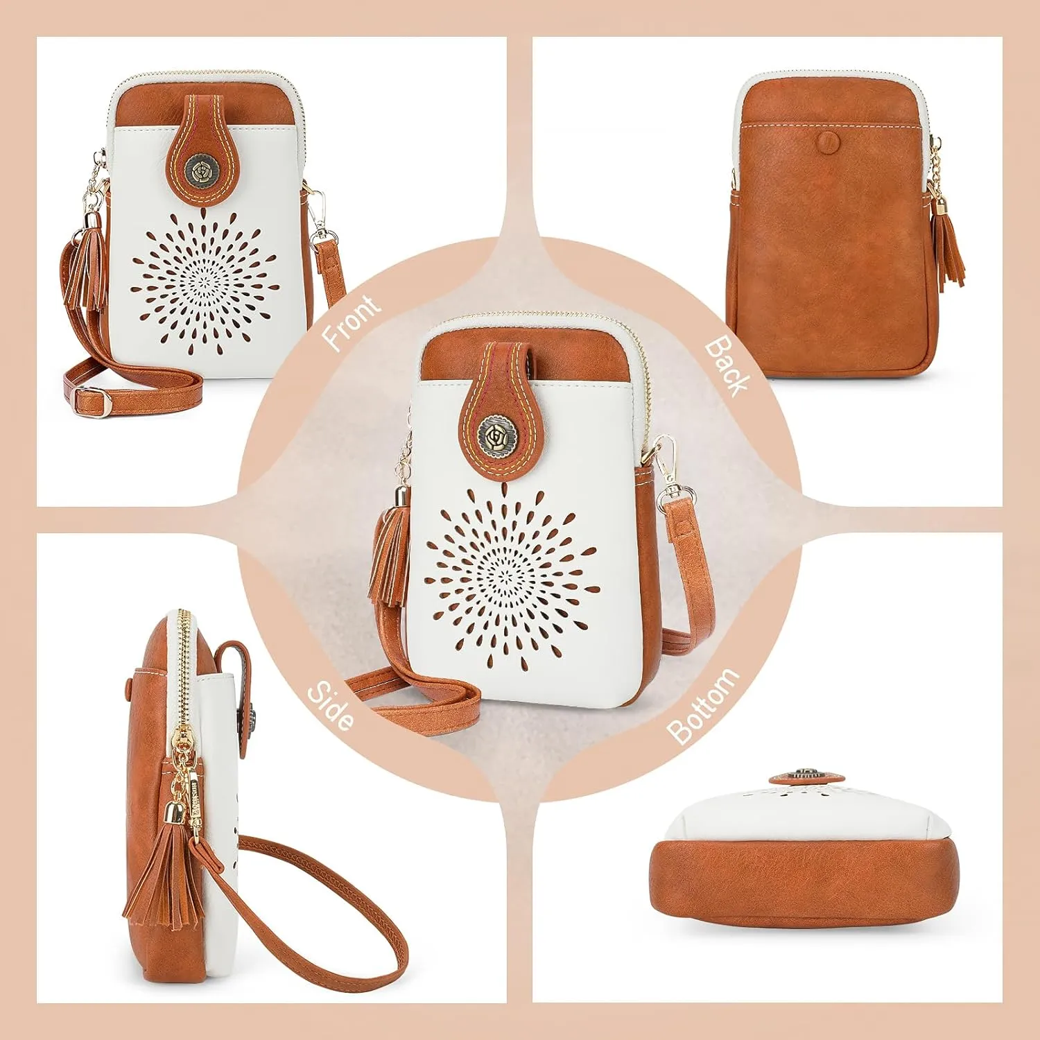 APHISON Small Crossbody Bags for Women, Lightweight Vegan Leather Cell Phone Purse, Cute Purses with Tassels