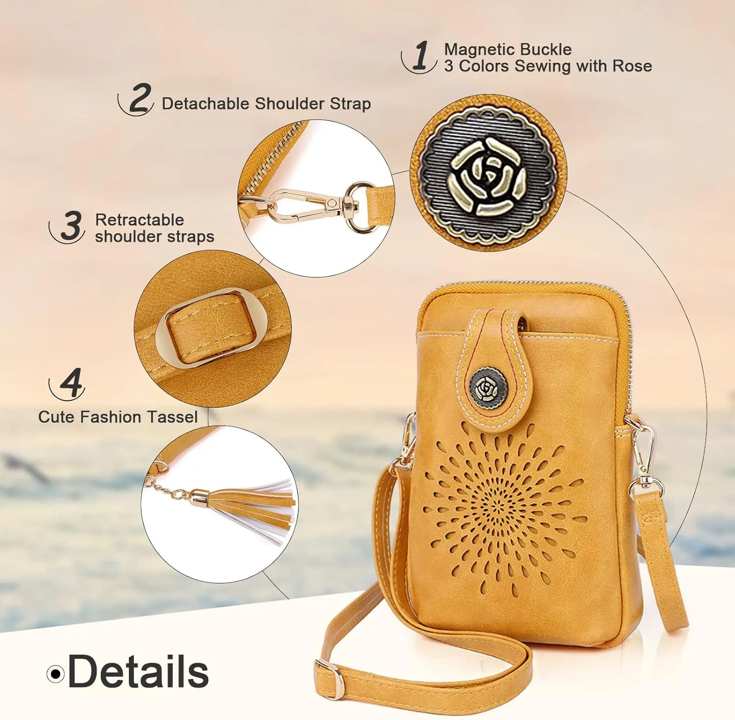 APHISON Small Crossbody Bags for Women, Lightweight Vegan Leather Cell Phone Purse, Cute Purses with Tassels