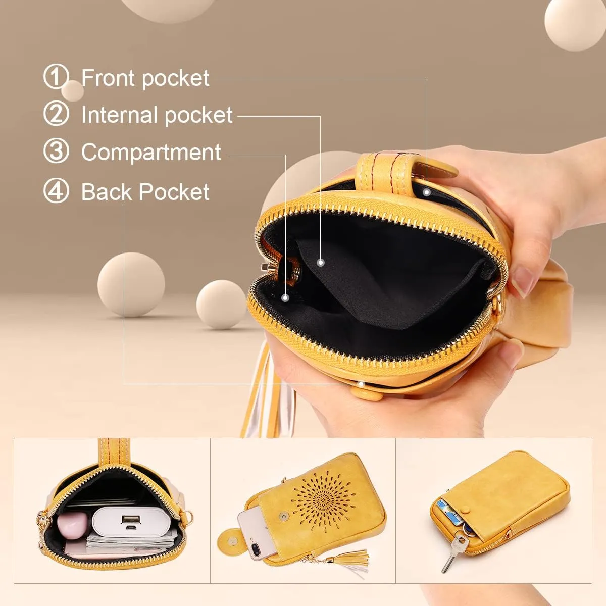 APHISON Small Crossbody Bags for Women, Lightweight Vegan Leather Cell Phone Purse, Cute Purses with Tassels