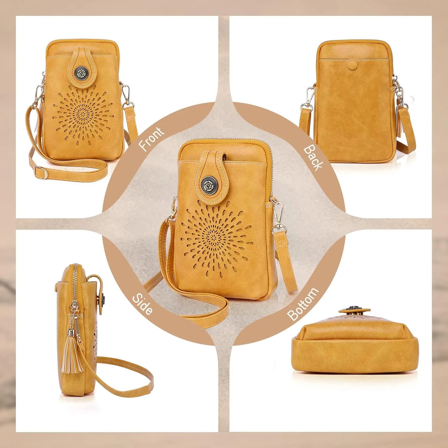APHISON Small Crossbody Bags for Women, Lightweight Vegan Leather Cell Phone Purse, Cute Purses with Tassels