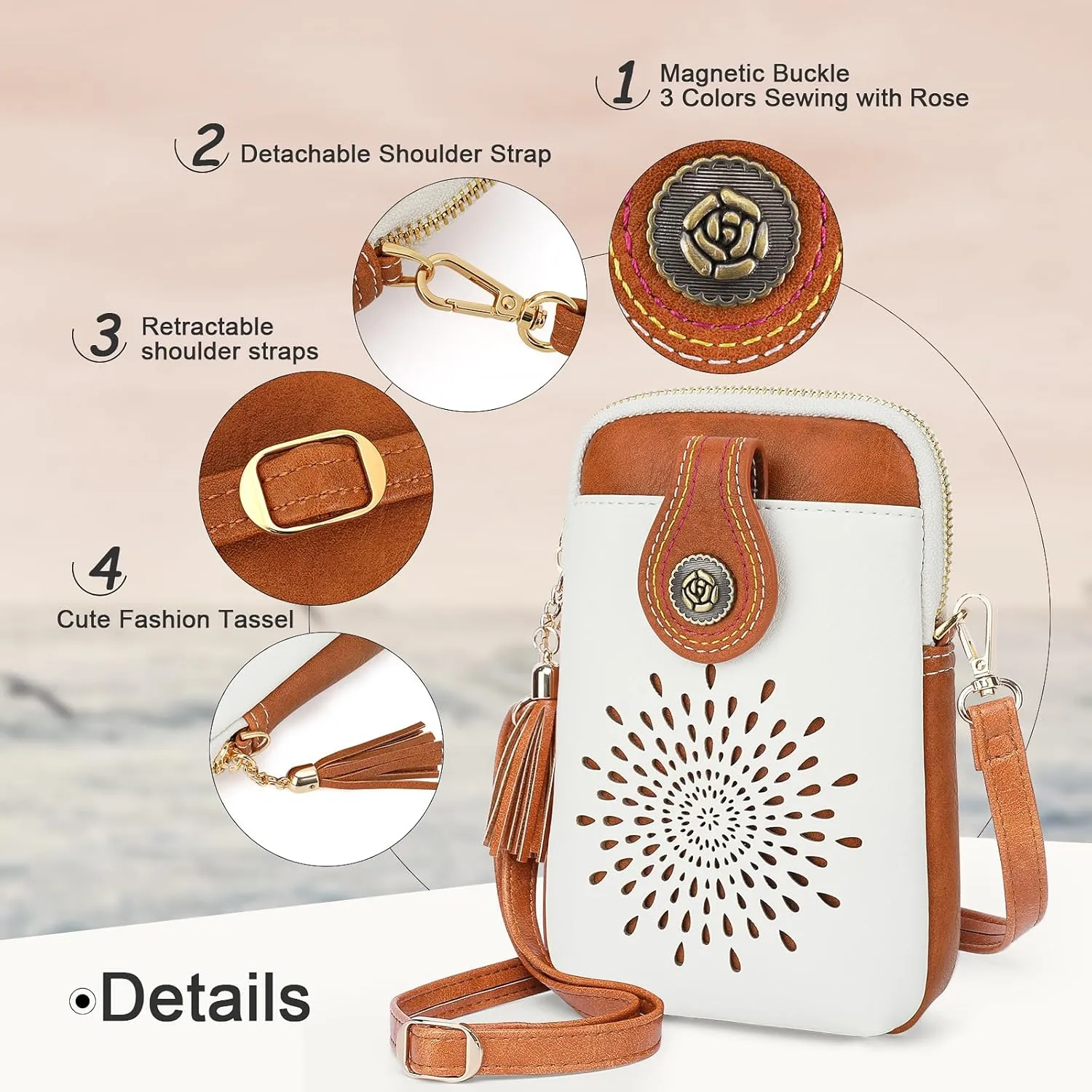 APHISON Small Crossbody Bags for Women, Lightweight Vegan Leather Cell Phone Purse, Cute Purses with Tassels