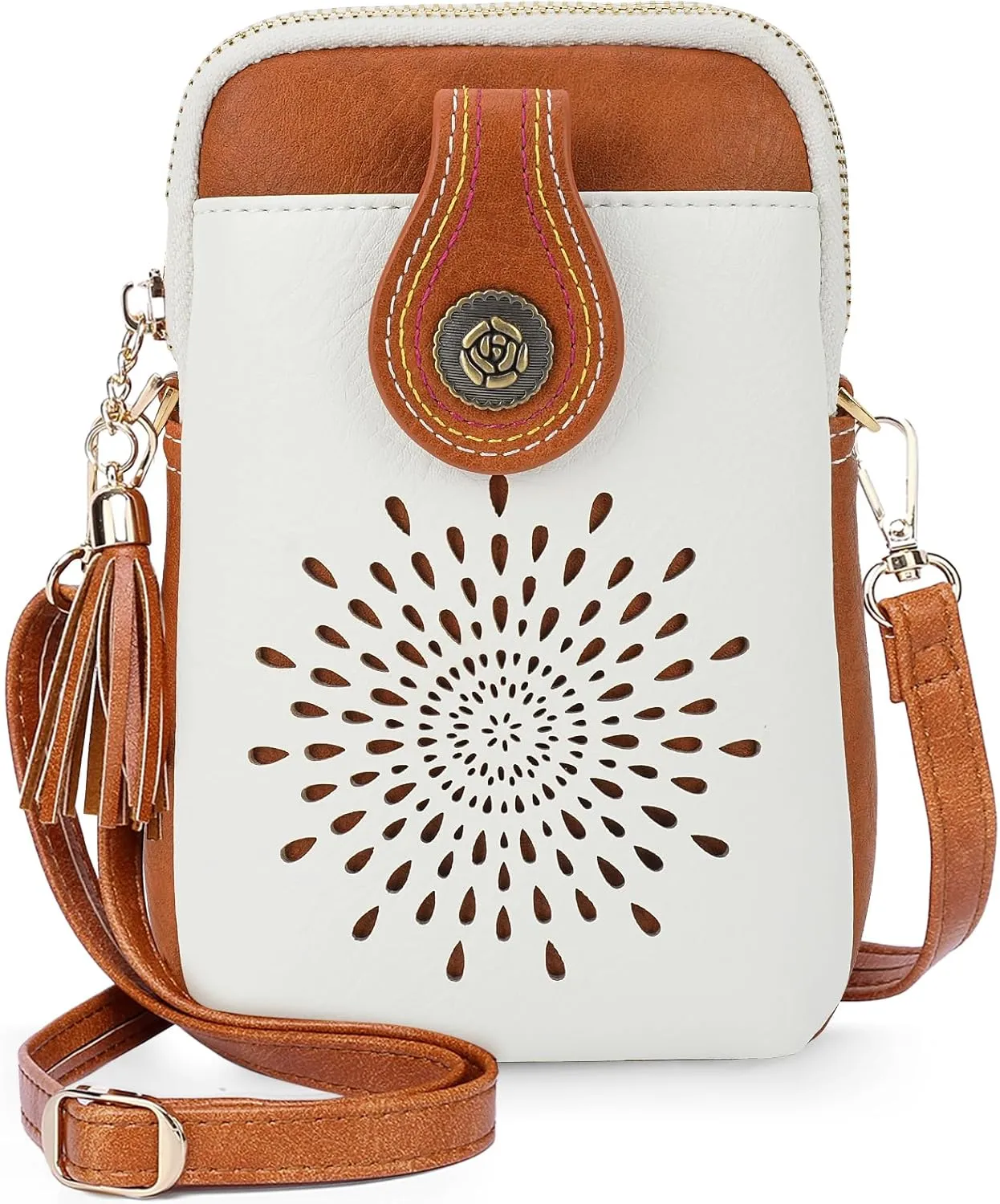 APHISON Small Crossbody Bags for Women, Lightweight Vegan Leather Cell Phone Purse, Cute Purses with Tassels