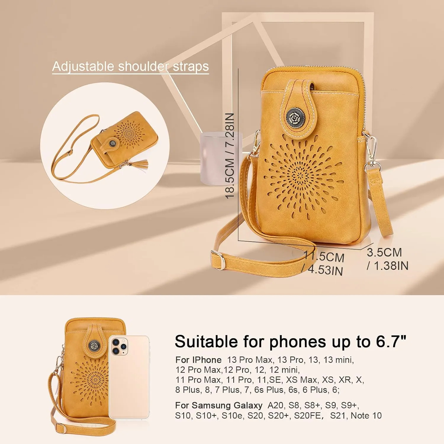 APHISON Small Crossbody Bags for Women, Lightweight Vegan Leather Cell Phone Purse, Cute Purses with Tassels