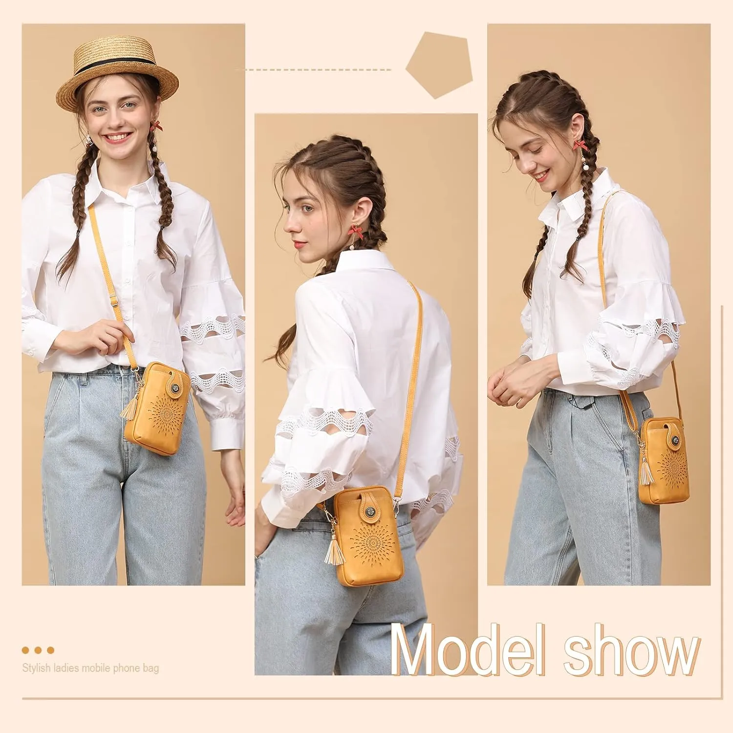 APHISON Small Crossbody Bags for Women, Lightweight Vegan Leather Cell Phone Purse, Cute Purses with Tassels