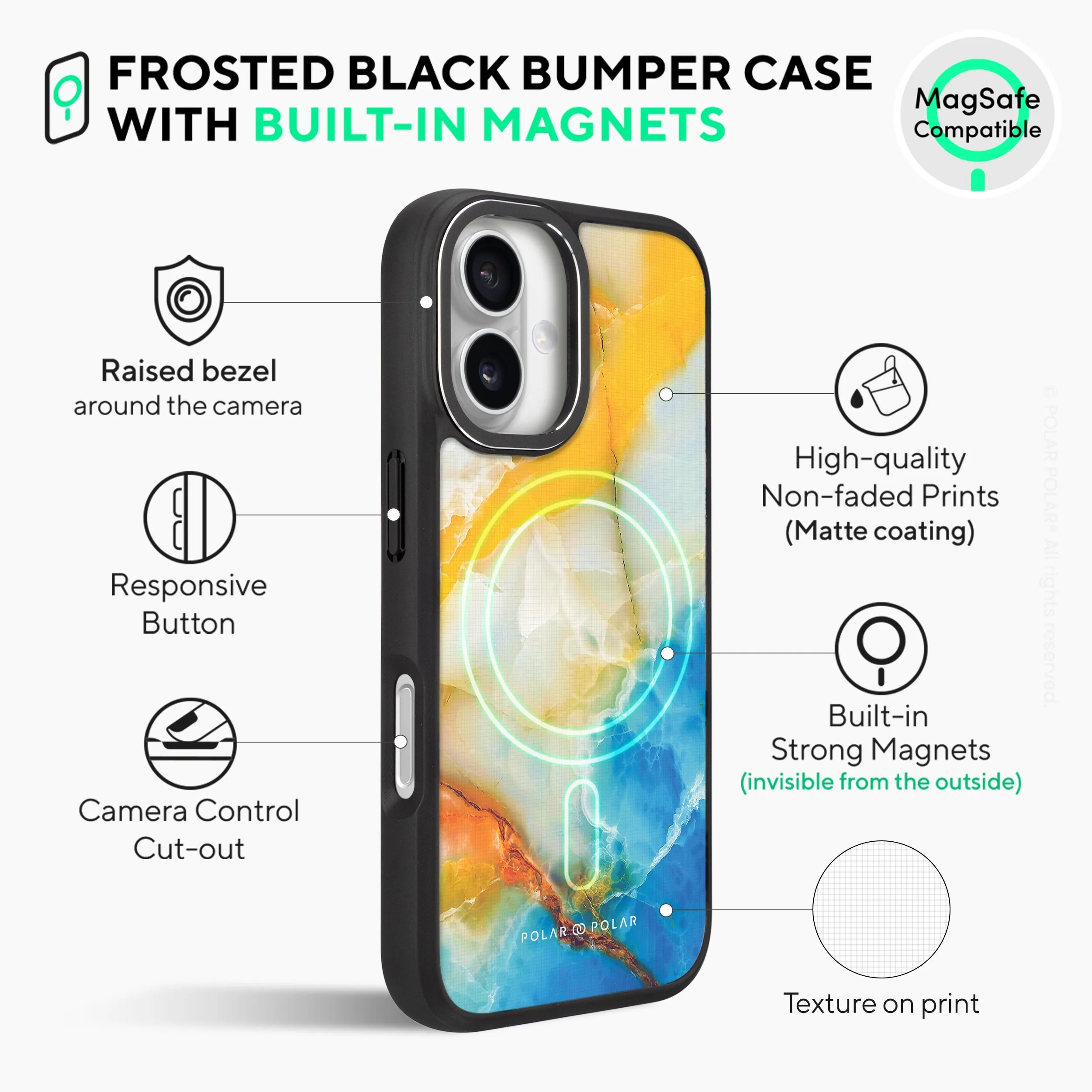 Aqua Sunlight - iPhone 16 Plus Frosted Black Bumper MagSafe Case
