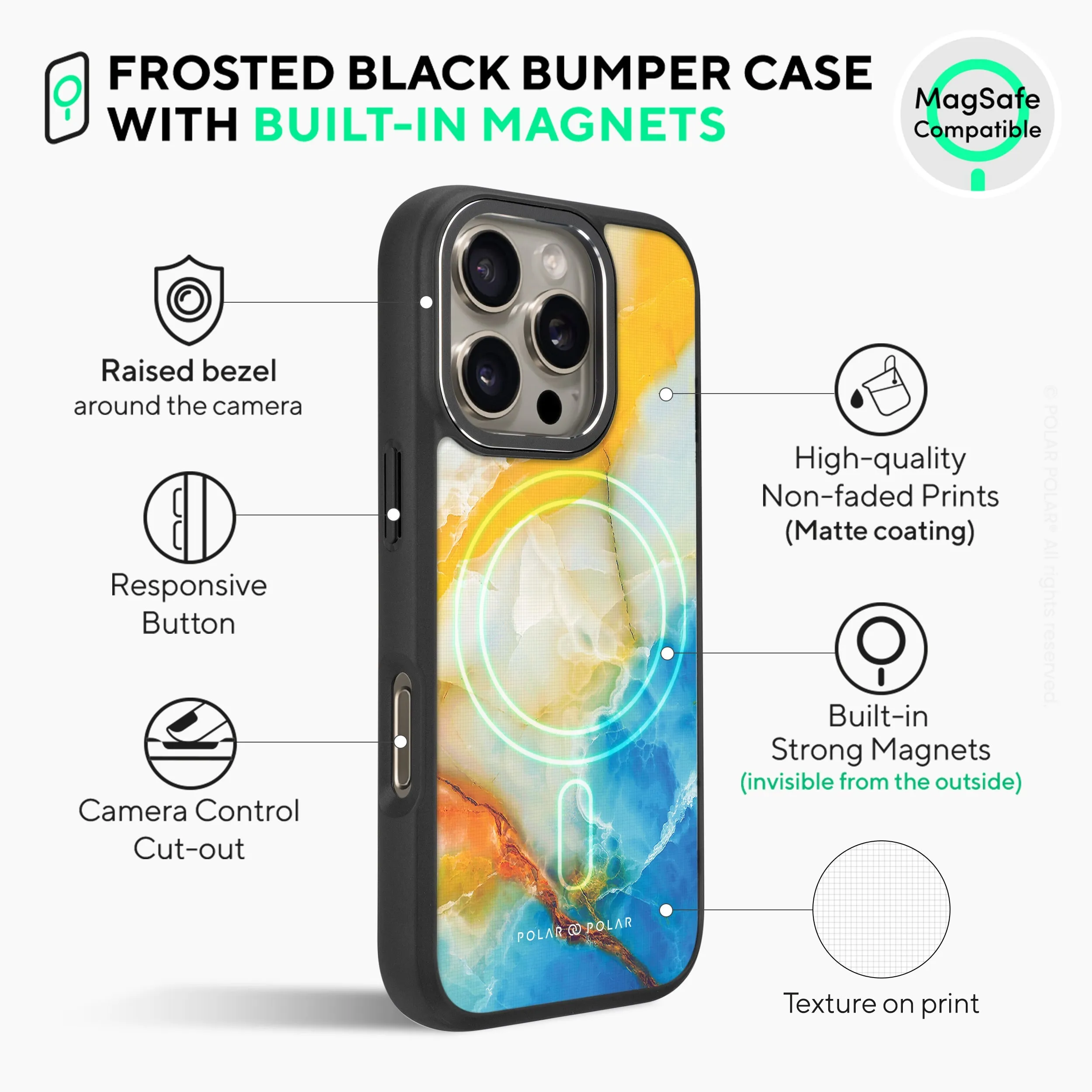 Aqua Sunlight - iPhone 16 Pro Max Frosted Black Bumper MagSafe Case