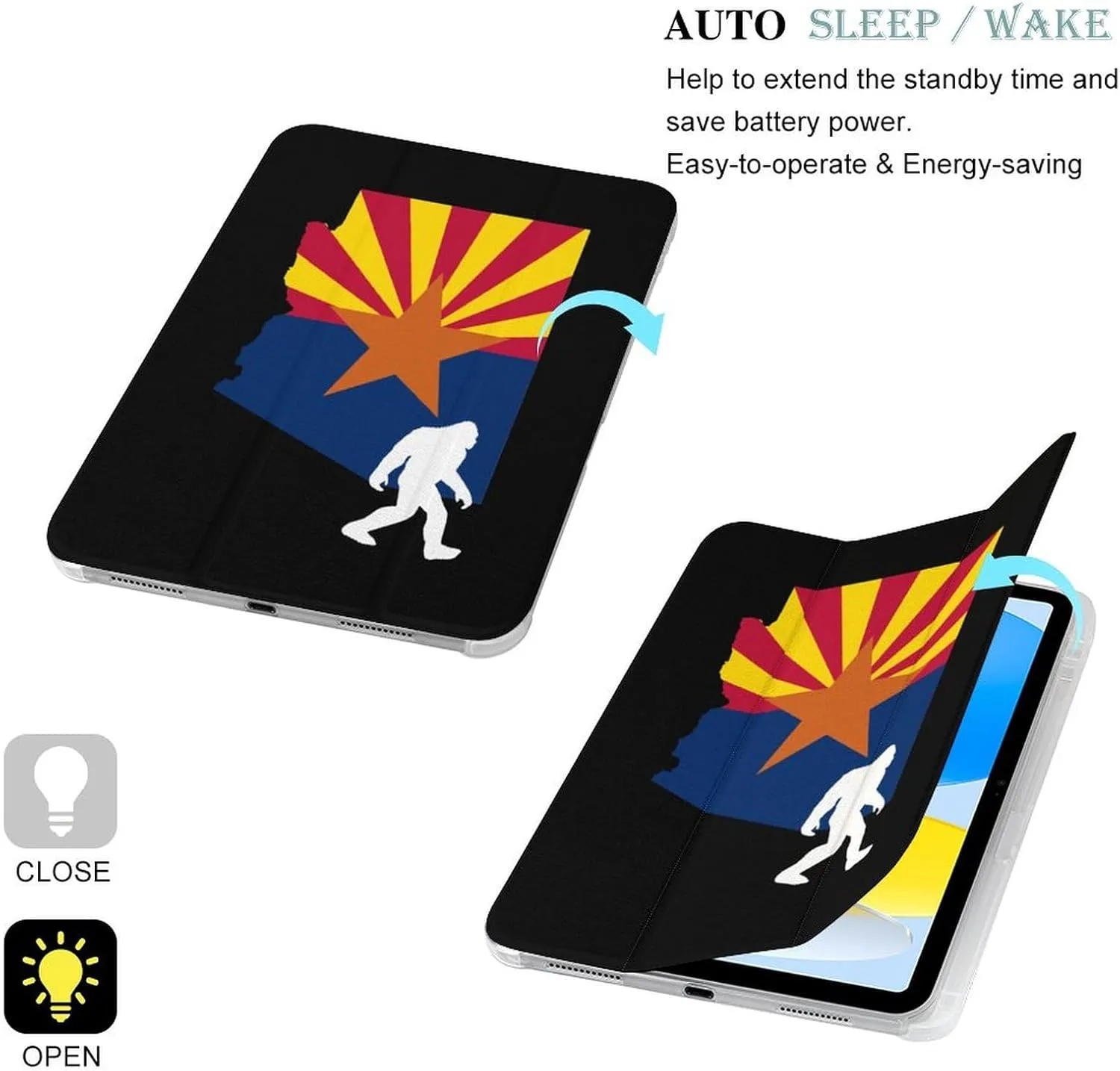 Arizona State Flag Map Bigfoot Protective Case Compatible with Ipad 2017/2018/Air1/Air2/Air3/Pro with Pen Slot Kickstand