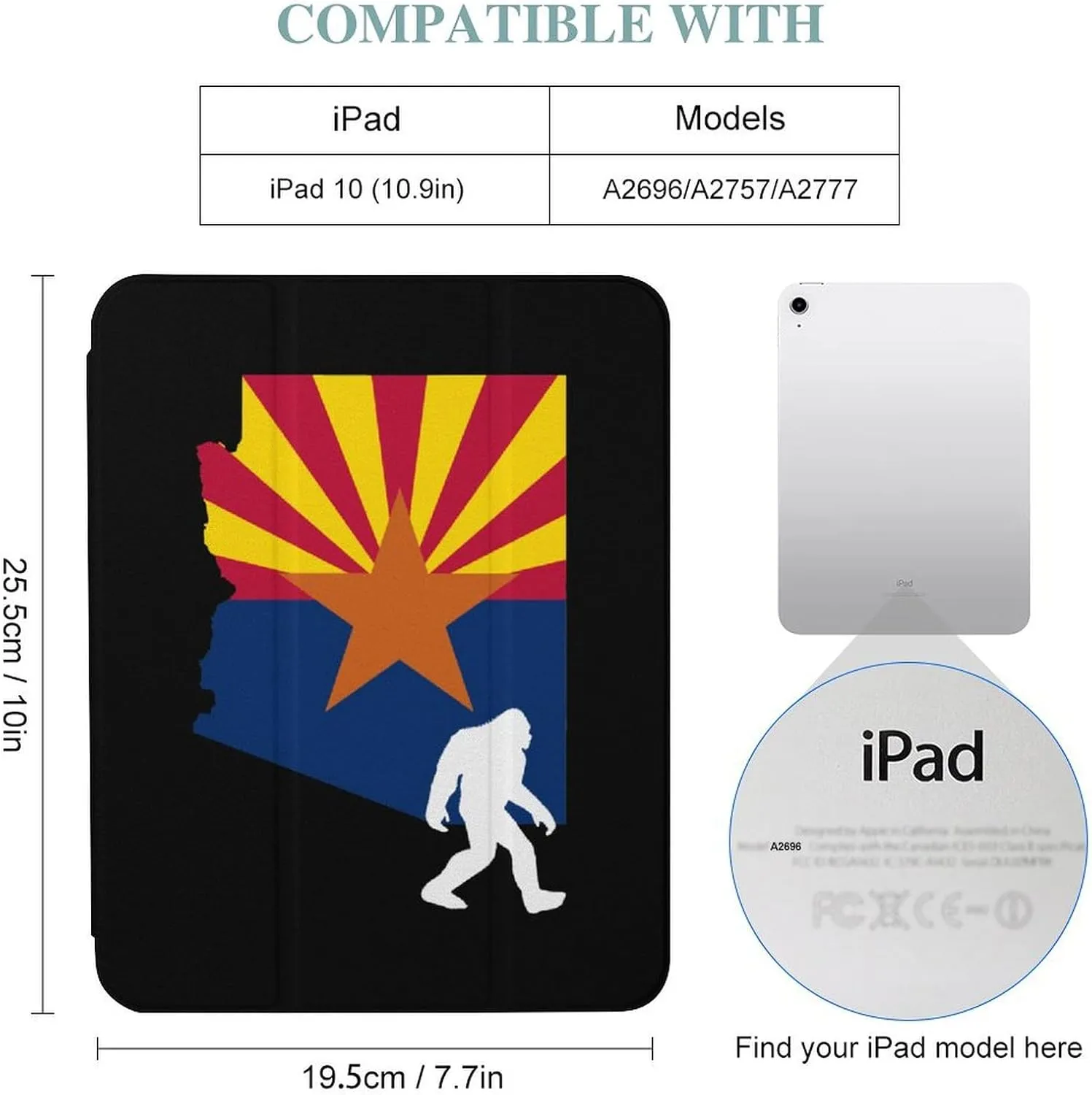 Arizona State Flag Map Bigfoot Protective Case Compatible with Ipad 2017/2018/Air1/Air2/Air3/Pro with Pen Slot Kickstand