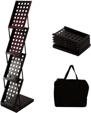 ARNOTEKS Foldable Brochure Display Stand Magazine Catalog Literature Rack Portable 4 Pockets with Carrying Bag，Stable Not Easy to Deform for Exhibitions Trade Show and Office Retail Store（Black）