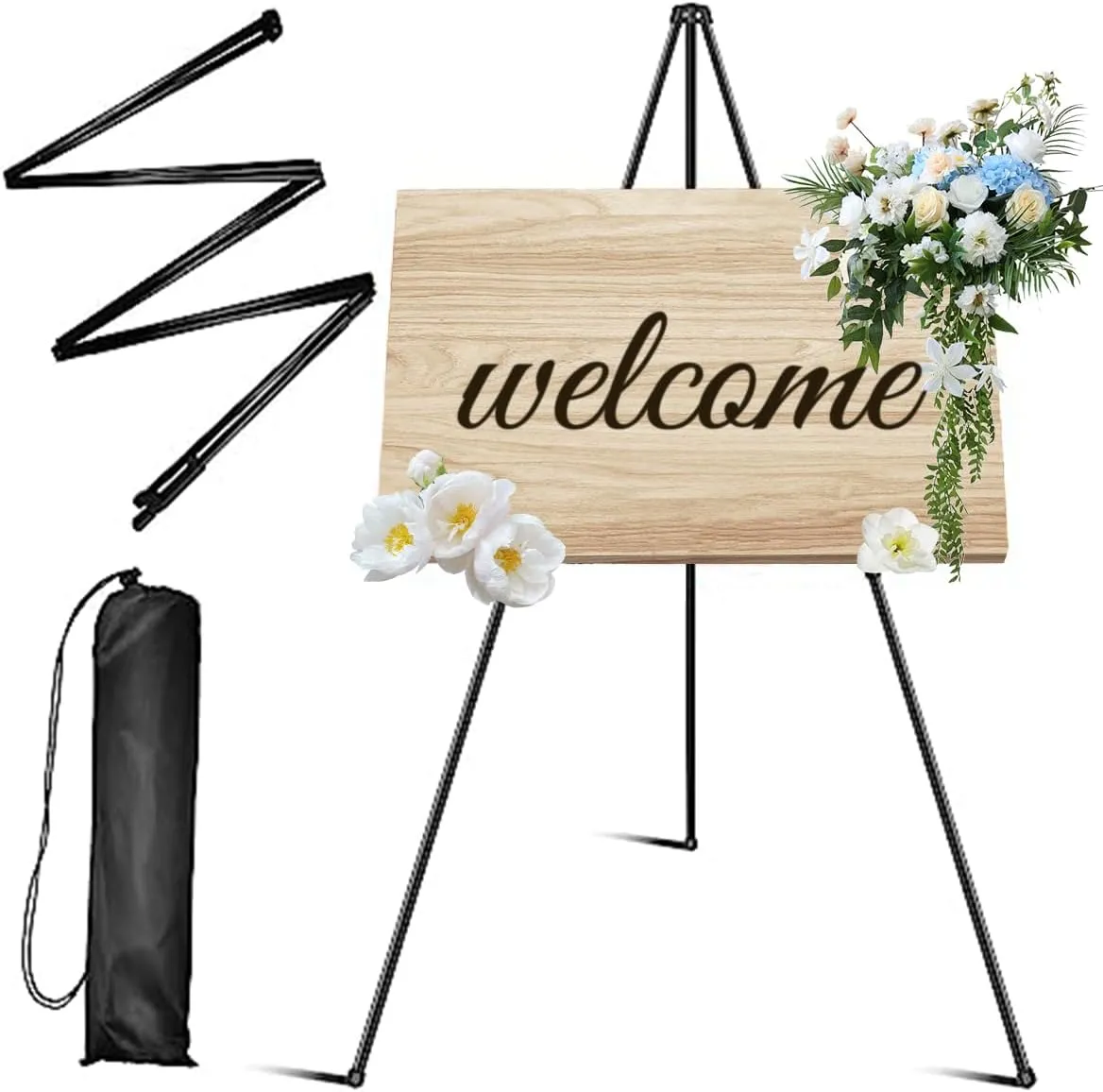 Art Painting Display Easel, 66" Large Easel Stand for Display, Tripod Collapsible Metal Portable Floor Easel, Foldable Stand with Portable Bags, Extra Sturdy for Paintings, Drawing and Wedding