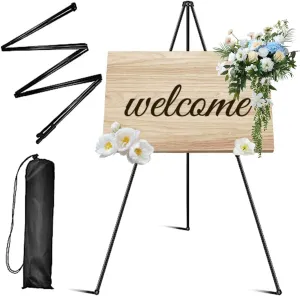 Art Painting Display Easel, 66" Large Easel Stand for Display, Tripod Collapsible Metal Portable Floor Easel, Foldable Stand with Portable Bags, Extra Sturdy for Paintings, Drawing and Wedding