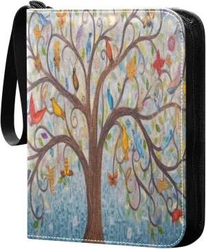 Art Tree Oil Painting Card Binder 4 Pocket Trading Card Album Fits 400 Sports/Game Cards, PU Cover 3 Ring Card Collection with 50 Removable Sleeves
