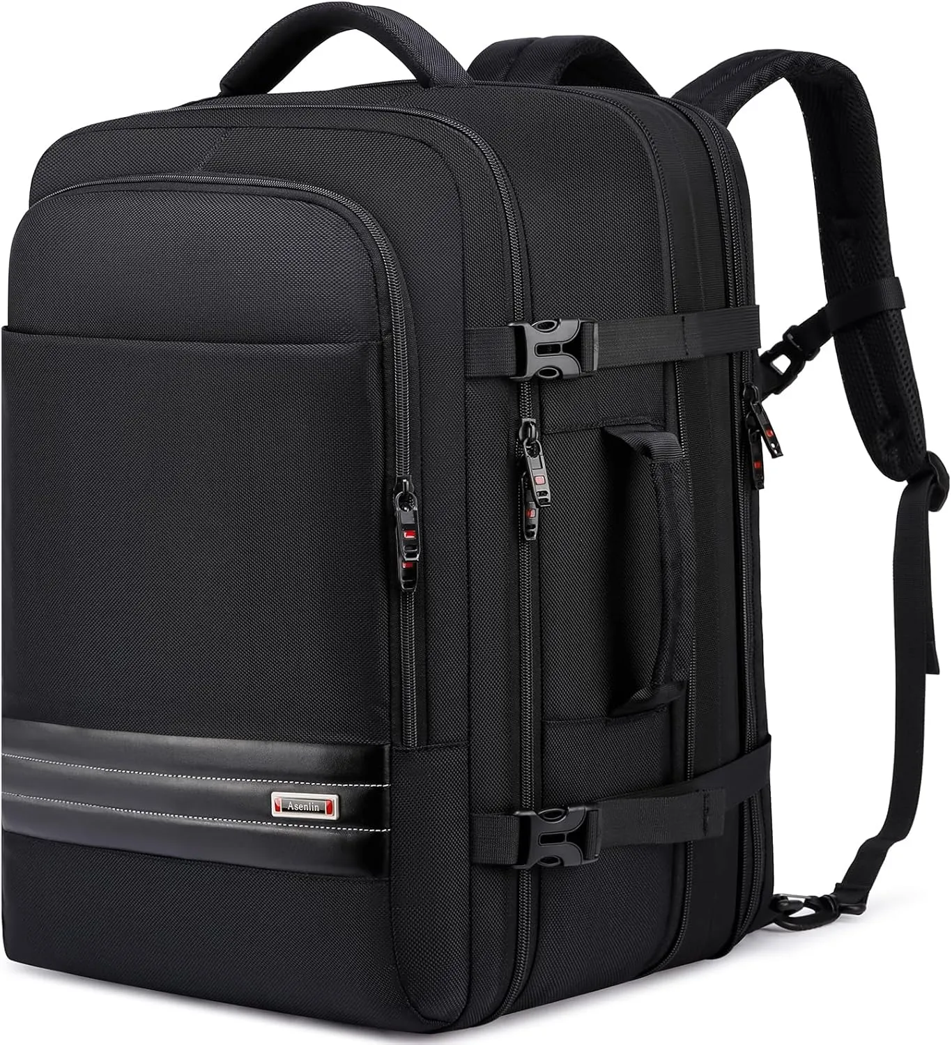 Asenlin Travel Backpack for Women Men，40L-50L Expandable Carry on Backpack，17 Inch Water Resistant Laptop Backpack for Weekender Overnight Extre Large Backpack-Black